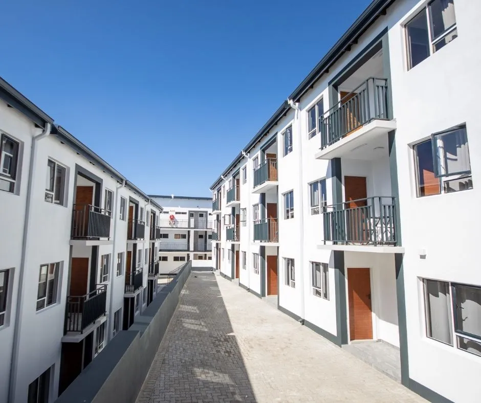 The walkways between residence blocks at International Varsity Lodge