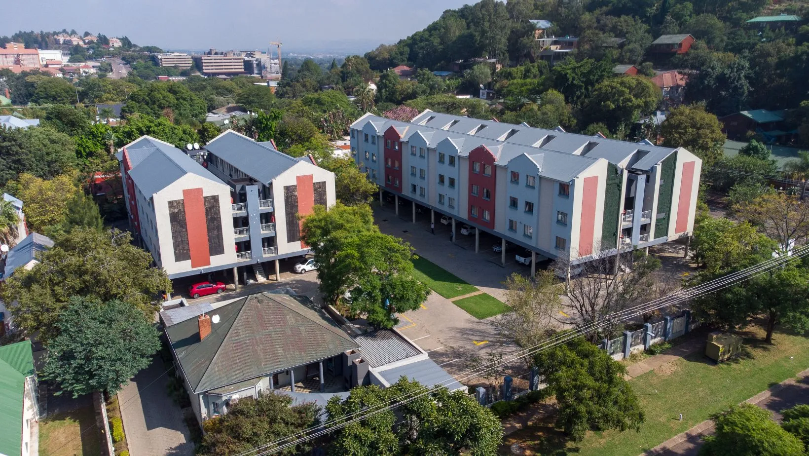Aerial view of Riviera Varsity Lodge among the trees of Pretoria
